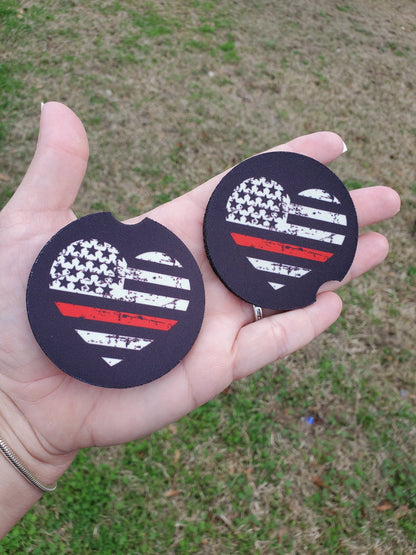 Thin Red Line Heart Flag Distressed Car Coaster
