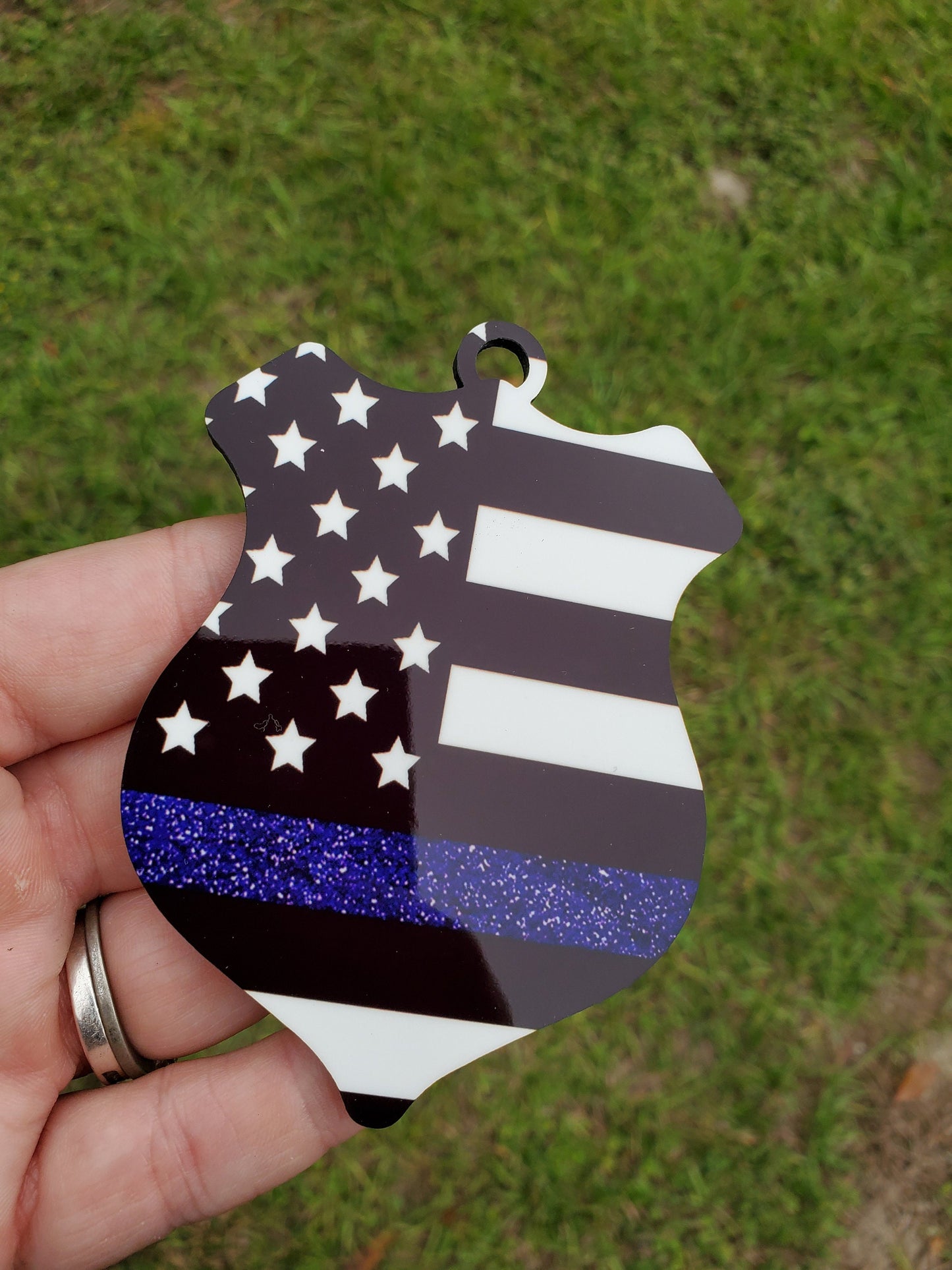 Police Shield Faux Glitter Christmas Ornament