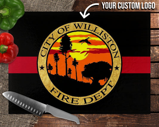 Fire Department Logo Full Color Custom Glass Cutting Board