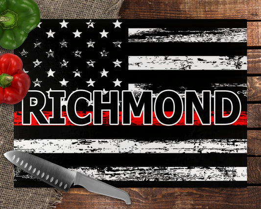 Personalized Thin Red Line Full Color Custom Glass Cutting Board