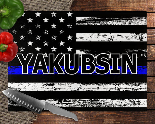 Personalized Thin Blue Line Full Color Custom Glass Cutting Board