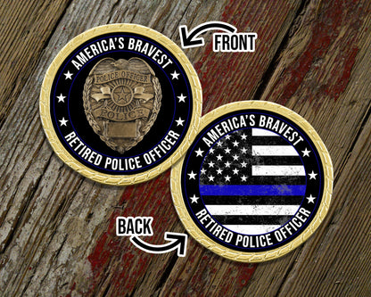 America's Bravest Retired Police Officer Blue Line Challenge Coin