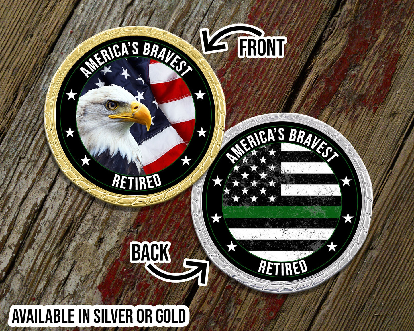 America's Bravest Retired Military Challenge Coin Thin Green Line