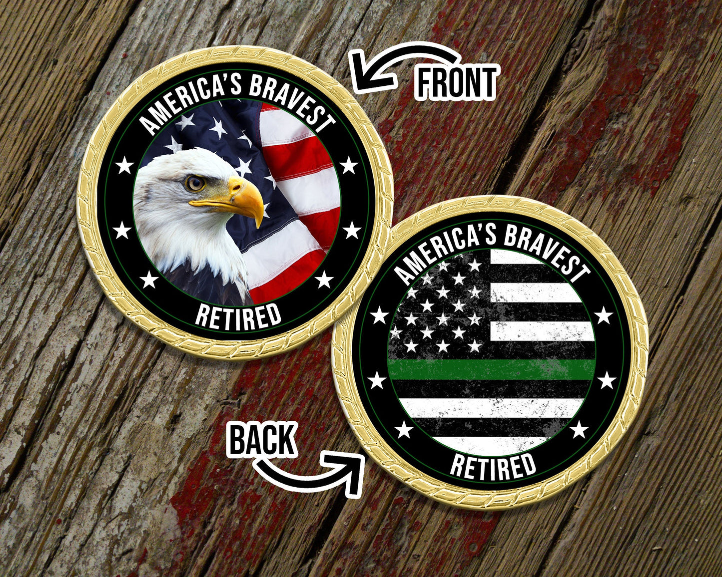 America's Bravest Retired Military Challenge Coin Thin Green Line