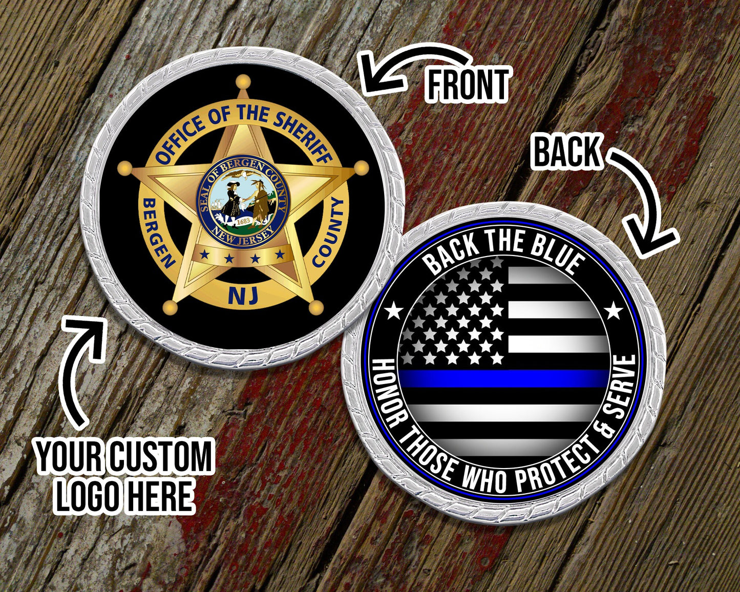 Custom Logo Back The Blue Challenge Coin