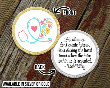 Floral Stethoscope Challenge Coin