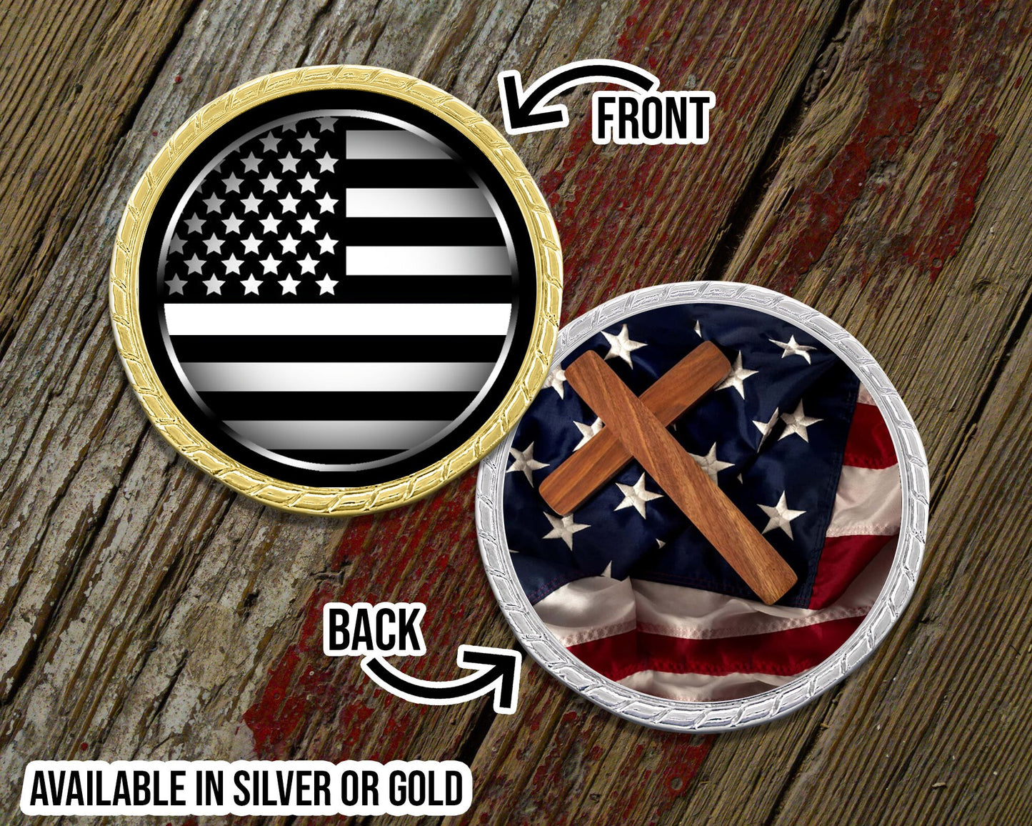 Thin White Line with Cross Challenge Coin