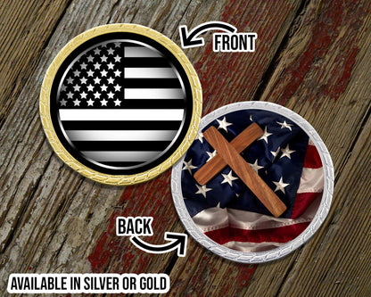 Thin White Line with Cross Challenge Coin