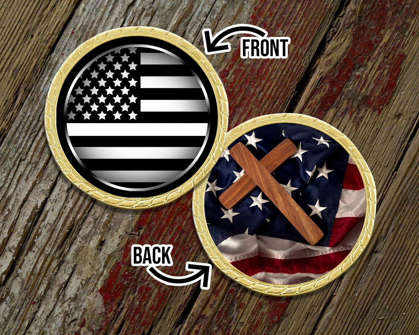 Thin White Line with Cross Challenge Coin