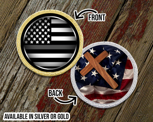 Thin Silver Line with Cross Challenge Coin