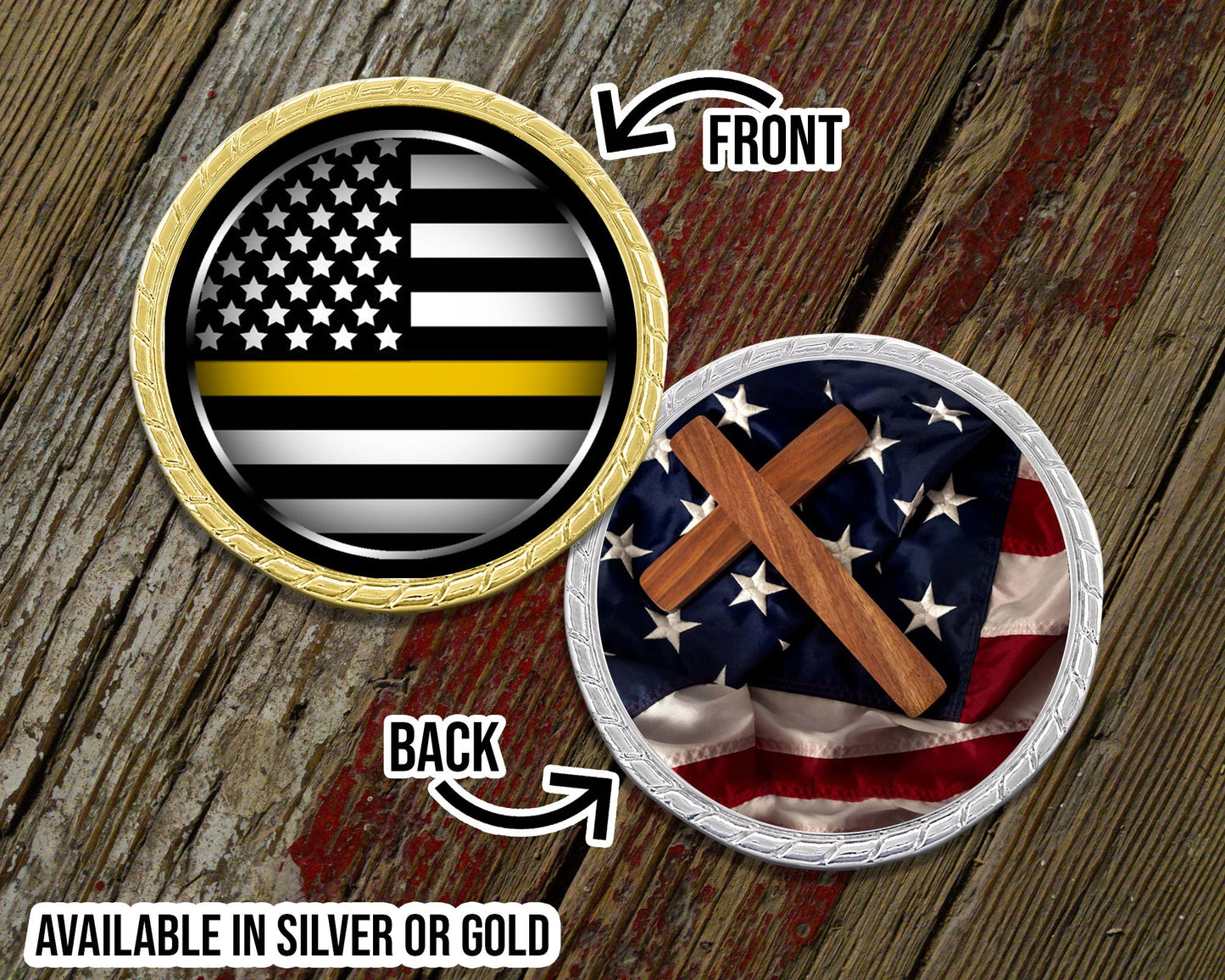 Thin Yellow Line with Cross Challenge Coin