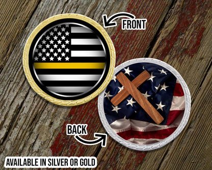 Thin Yellow Line with Cross Challenge Coin