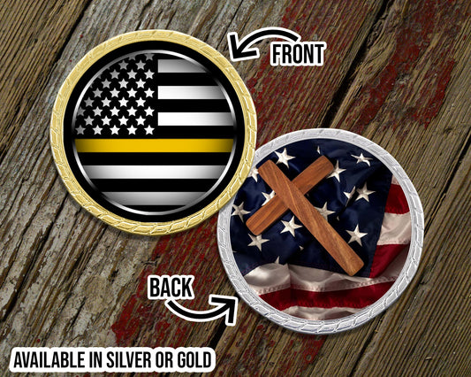 Thin Yellow Line with Cross Challenge Coin