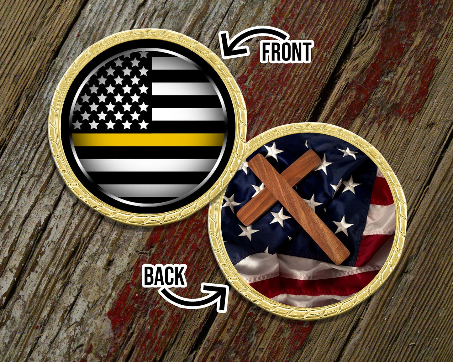Thin Yellow Line with Cross Challenge Coin
