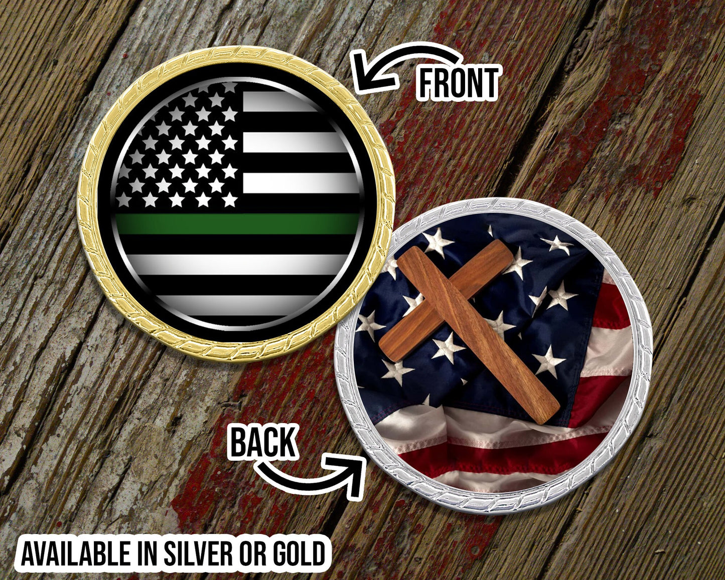 Thin Green Line with Cross Challenge Coin