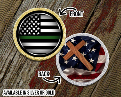 Thin Green Line with Cross Challenge Coin