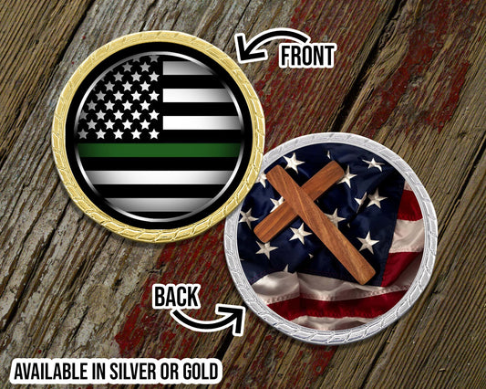 Thin Green Line with Cross Challenge Coin