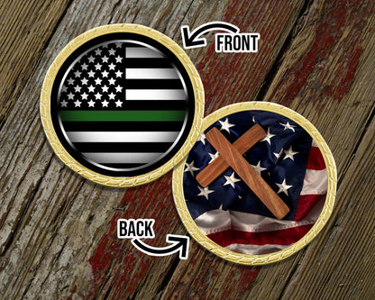 Thin Green Line with Cross Challenge Coin