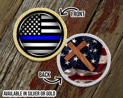 Thin Blue Line with Cross Challenge Coin
