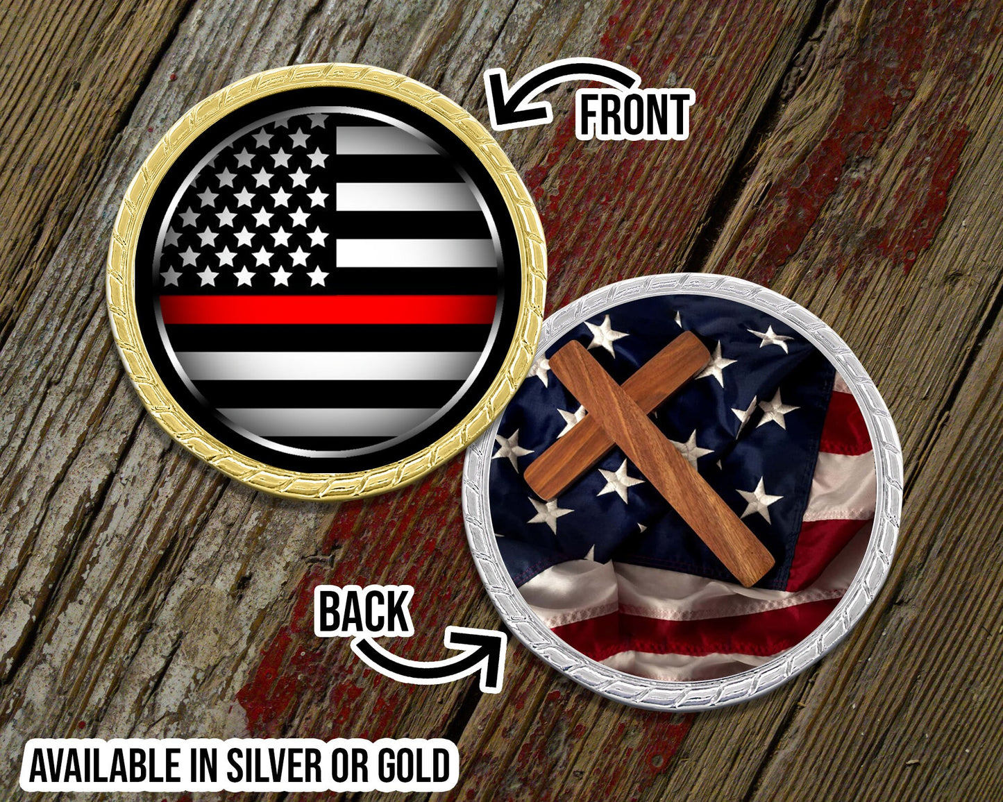 Thin Red Line with Cross Challenge Coin