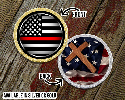 Thin Red Line with Cross Challenge Coin