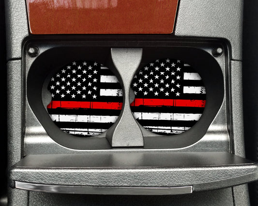 Thin Red Line Flag Distressed Car Coaster
