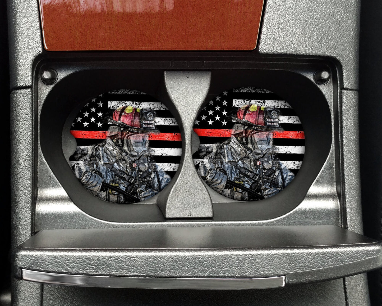 Firefighter Thin Red Line Distressed Flag Car Coaster