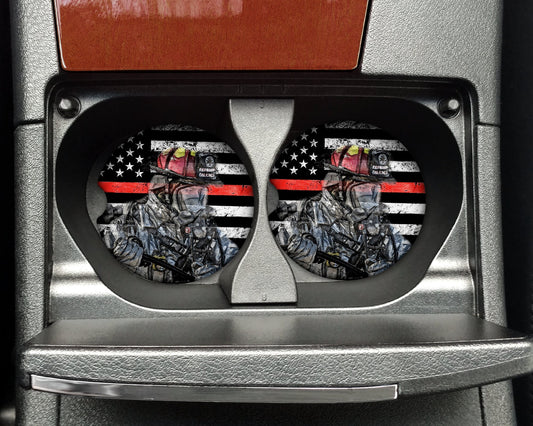 Firefighter Thin Red Line Distressed Flag Car Coaster