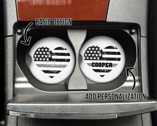 Thin Silver Line Heart Flag Distressed Car Coaster