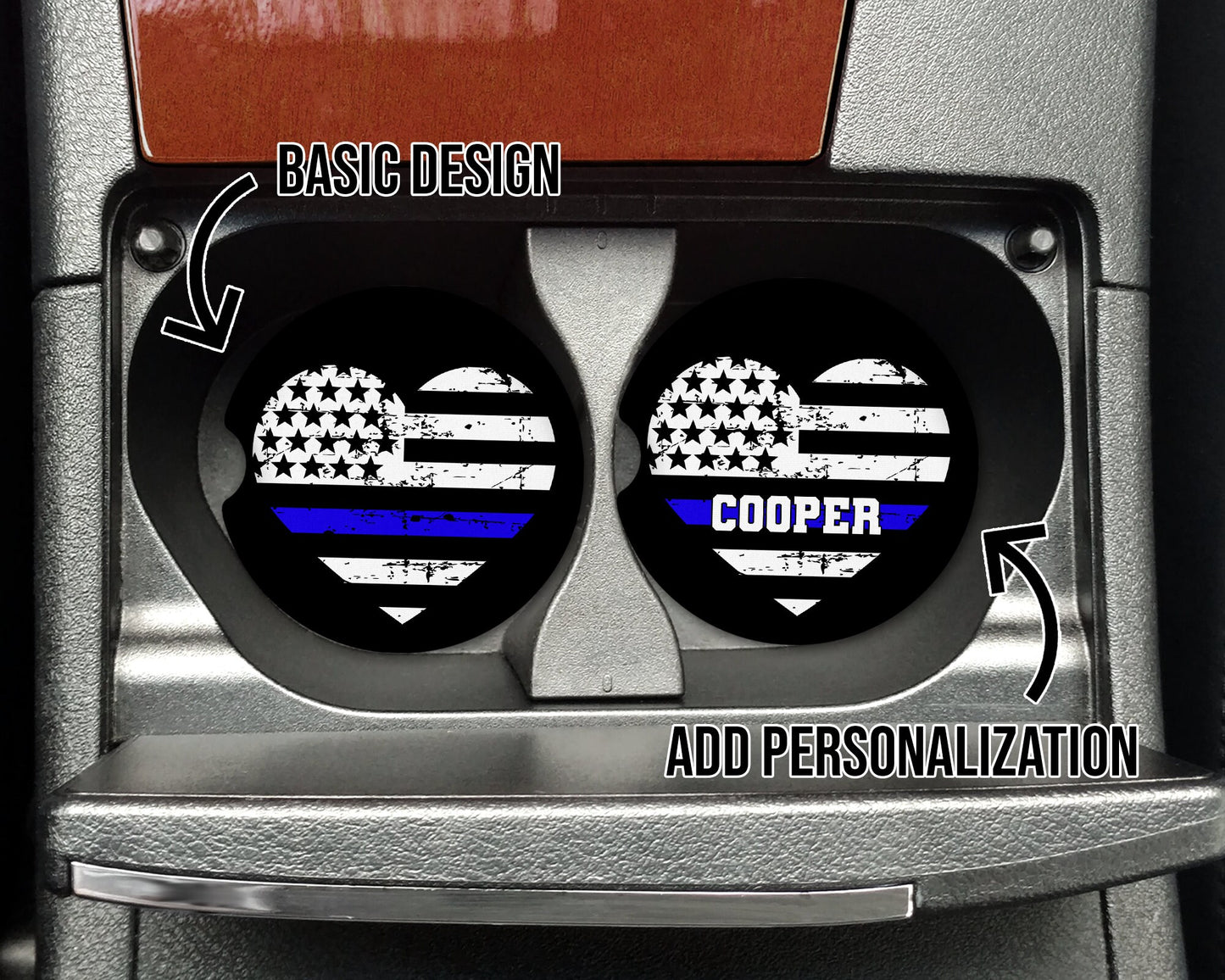 Thin Blue Line Heart Flag Distressed Car Coaster