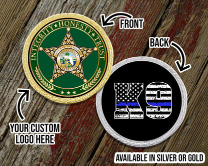 Custom Logo Blue Line K9 Challenge Coin