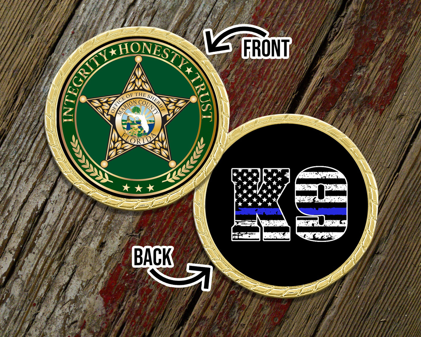 Custom Logo Blue Line K9 Challenge Coin