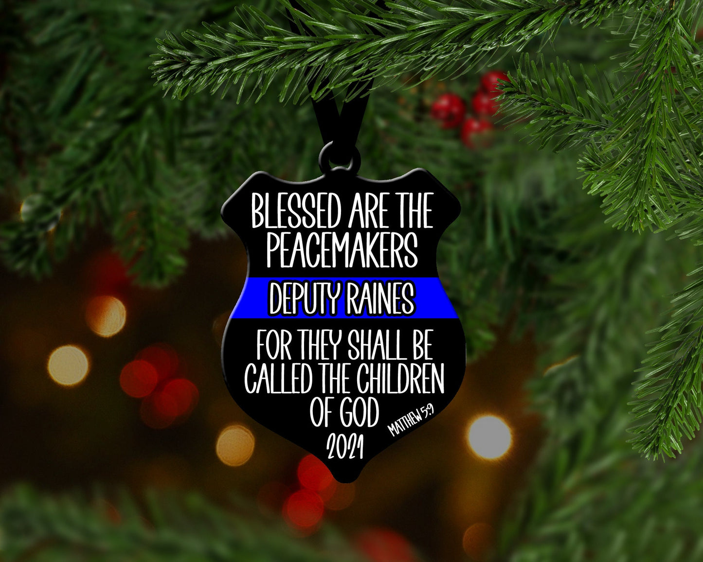 Personalized Police Shield Christmas Ornament