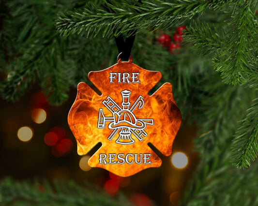 Rolling Fire Maltese Cross Christmas Ornament