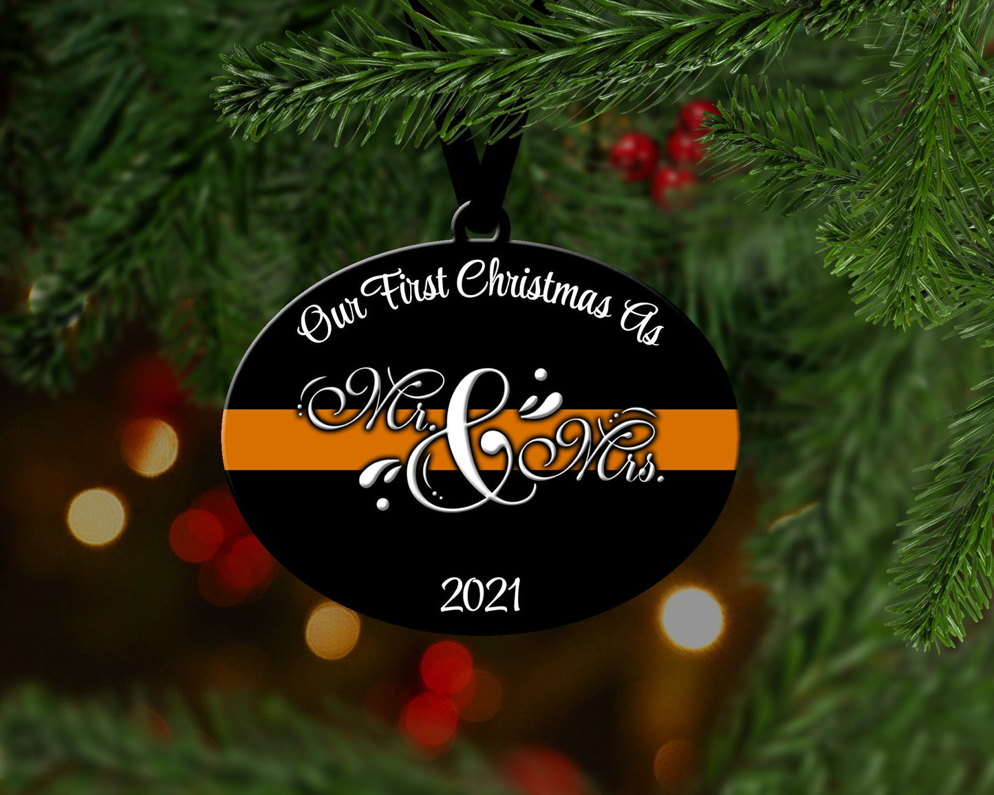 New Couple Thin Orange Line Christmas Ornament