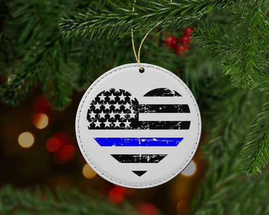 Thin Blue Line Heart Flag Christmas Ornament