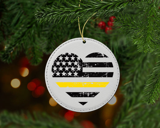 Thin Yellow Line Heart Flag Christmas Ornament