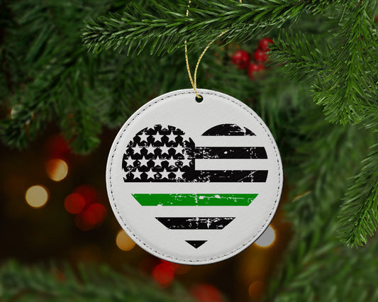 Thin Green Line Heart Flag Christmas Ornament