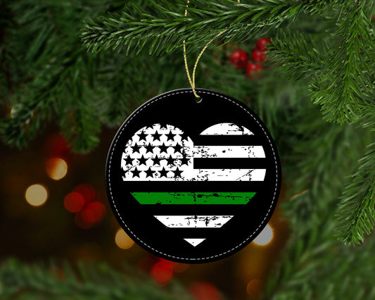 Thin Green Line Heart Flag Christmas Ornament