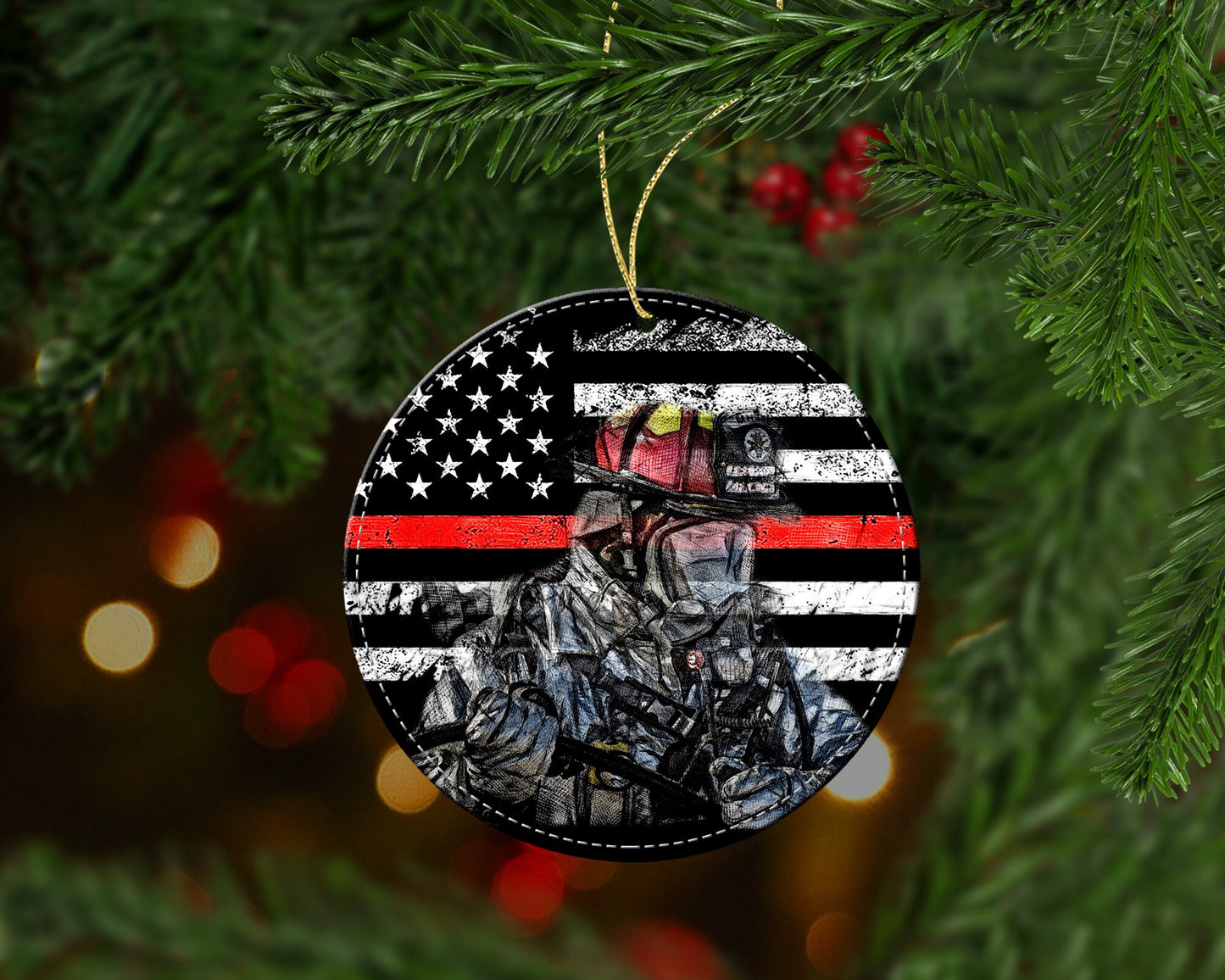 Firefighter Thin Red Line Christmas Ornament