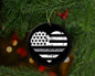 Thin Silver Line Heart Flag Christmas Ornament