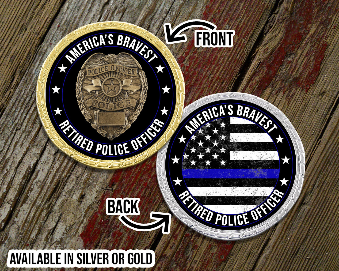 America's Bravest Retired Police Officer Blue Line Challenge Coin