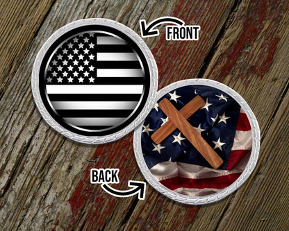 Thin White Line with Cross Challenge Coin