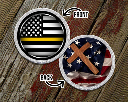 Thin Yellow Line with Cross Challenge Coin