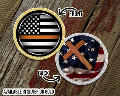 Thin Orange Line with Cross Challenge Coin