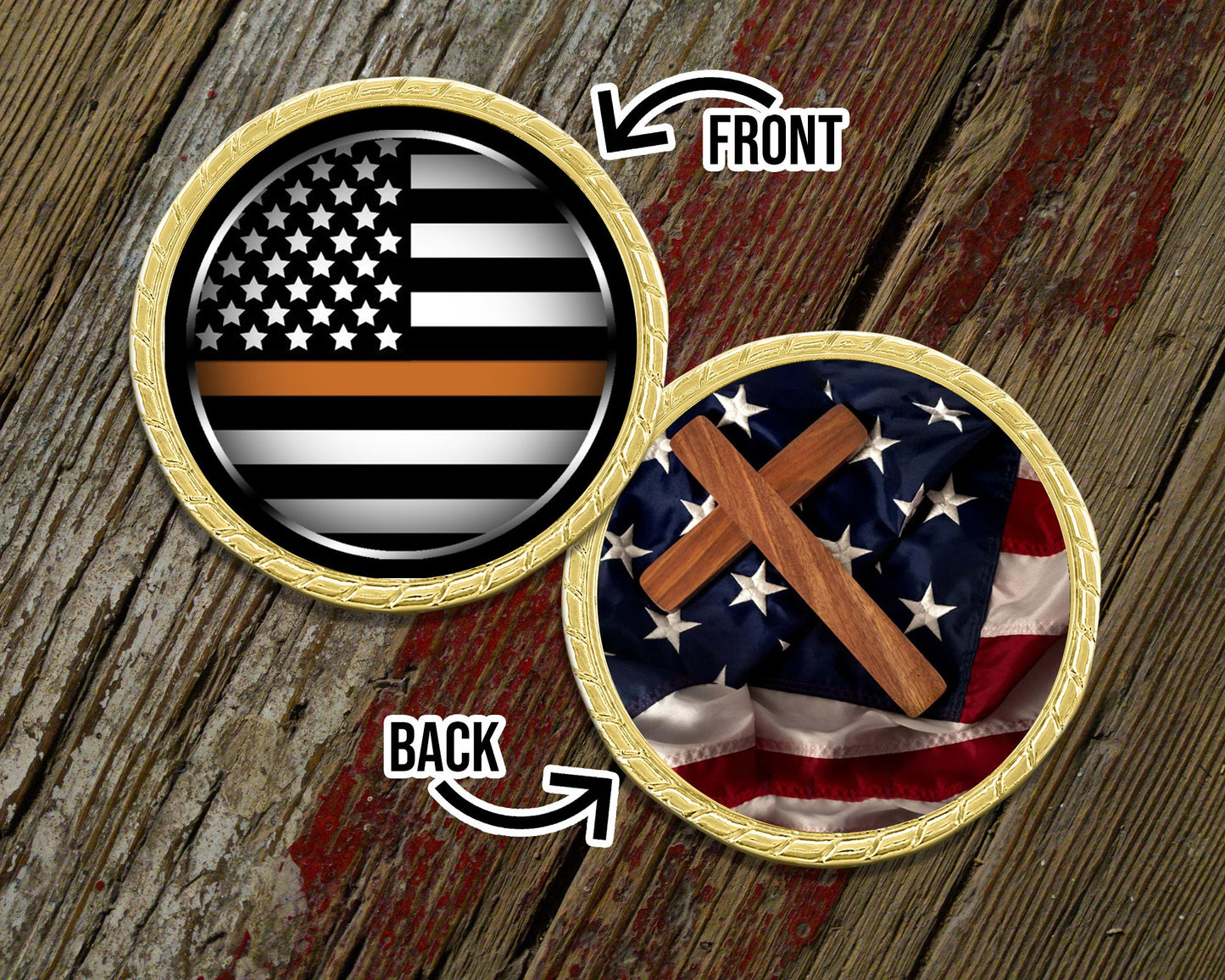 Thin Orange Line with Cross Challenge Coin