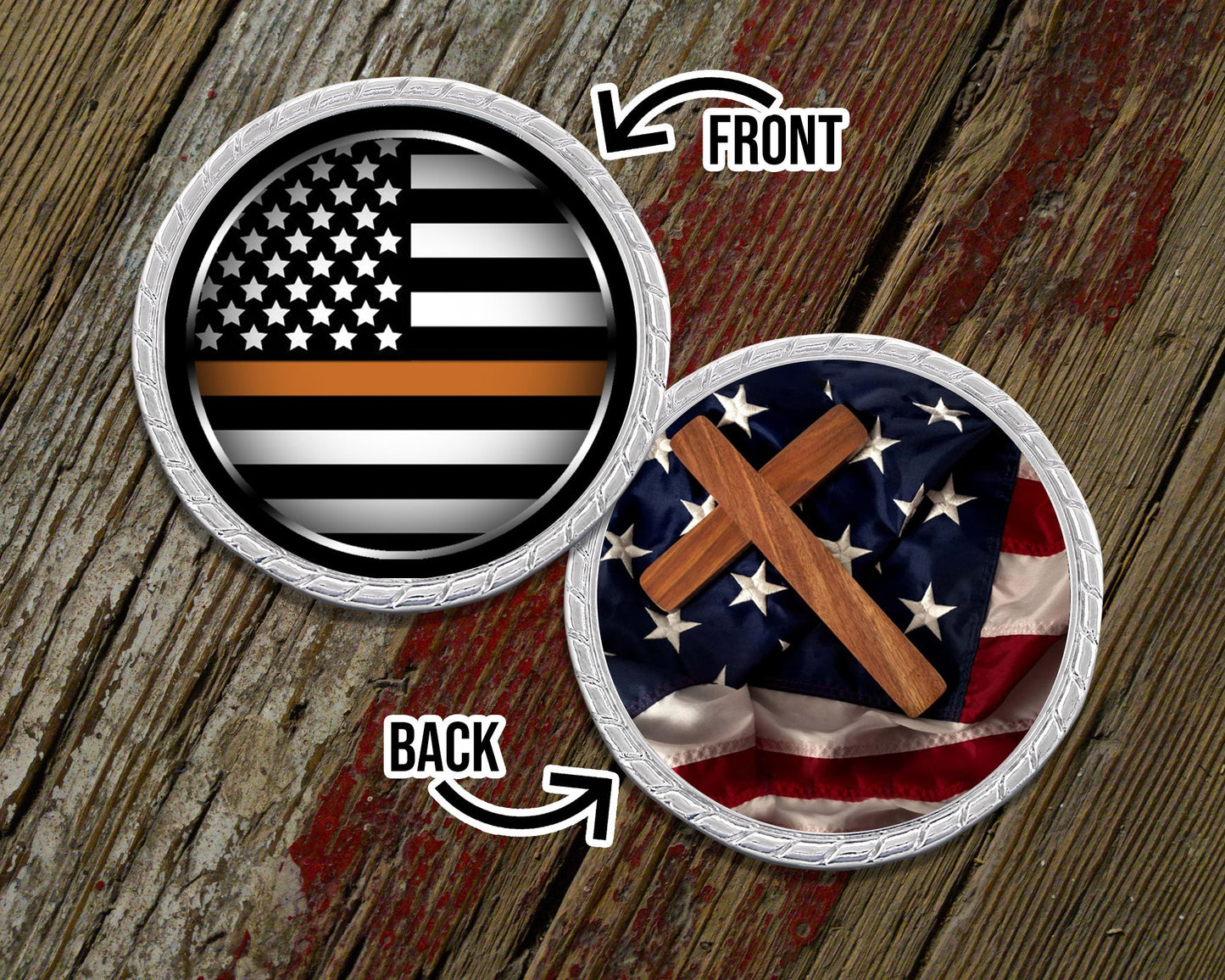 Thin Orange Line with Cross Challenge Coin