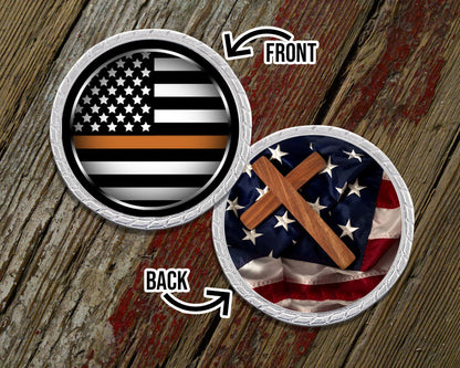 Thin Orange Line with Cross Challenge Coin