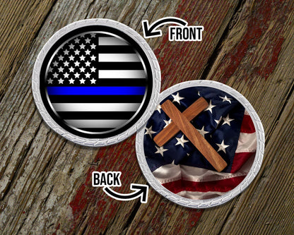 Thin Blue Line with Cross Challenge Coin