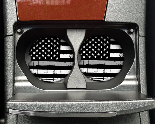 Thin Silver Line Flag Distressed Car Coaster